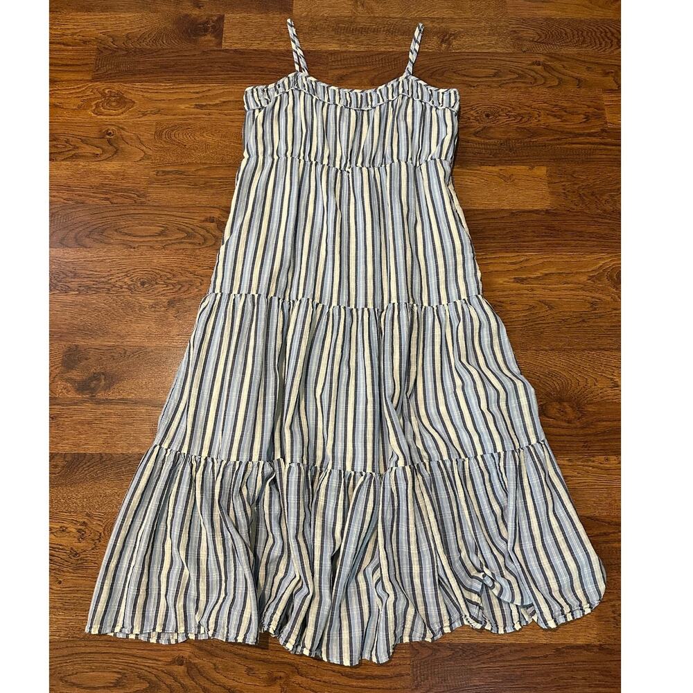 Aerie Tiered Ruffle Maxi Dress Women’s Large Blue White Striped Coastal